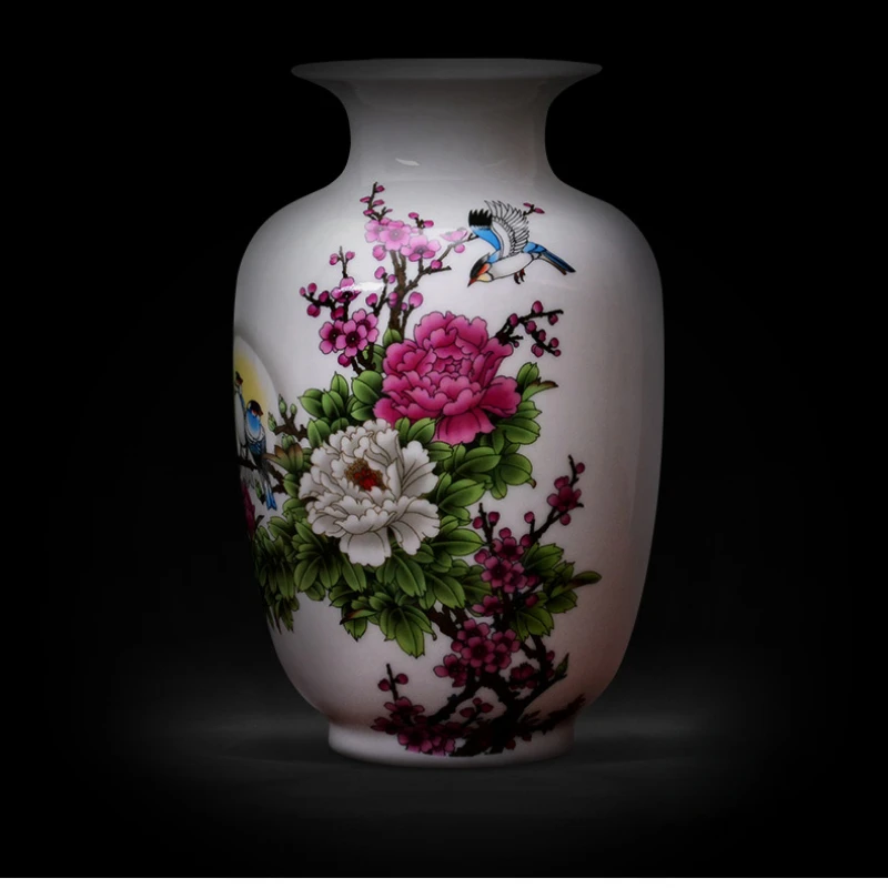 New Chinese Style Jingdezhen Classical Porcelain Crystal Glaze Flower Vase Hmade Shining Famille Rose Home Decor