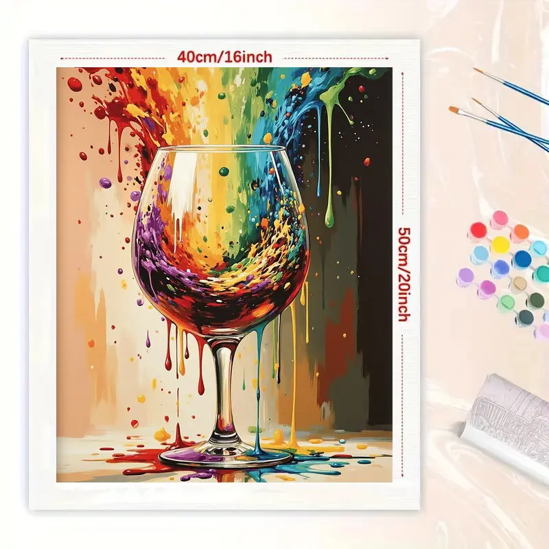 Paint By Numbers Kit for Adults Beginner 40X50CM Rainbow Paint Wine Glass DIY Canvas Painting Home Wall Decor Art Craft Gift