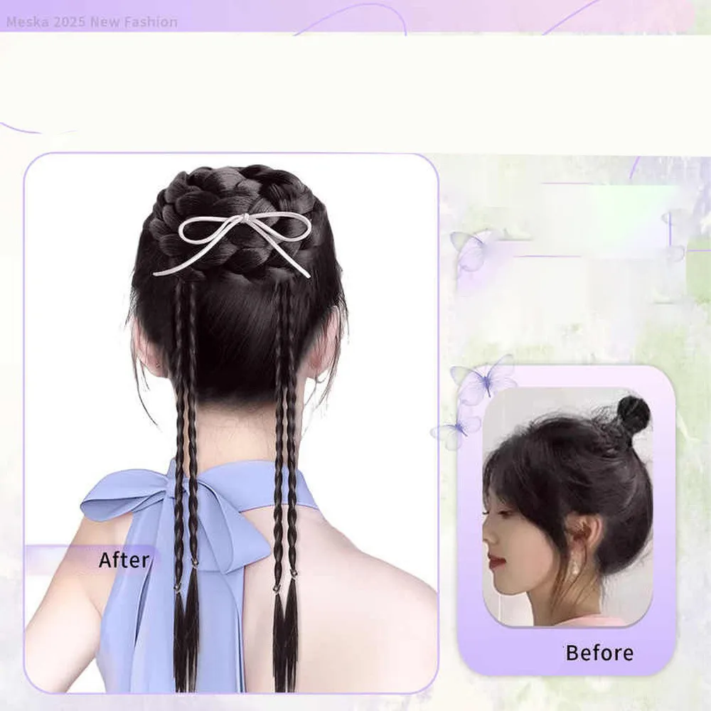 الباروكات الاصطناعية 35 سنتيمتر النساء عالية Headtop زهرة برعم رئيس الكرة كليب محاكاة الملتوية الضفائر ذيل حصان شعر مستعار كعكة