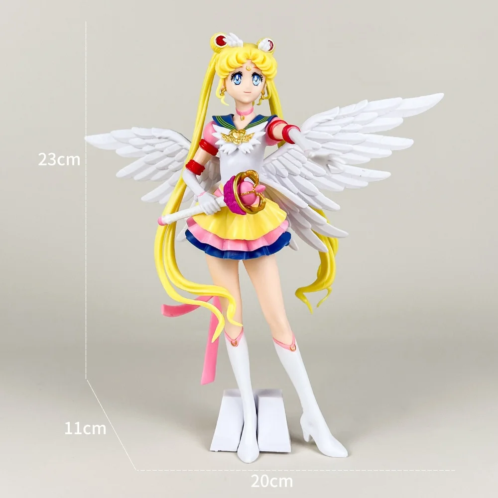 Neue Cartoon 23 cm Anime Sailor Moon Tsukino Action Figure Flügel Spielzeug Puppe Kuchen Dekoration PVC Modell Mädchen Geschenk Spielzeug für kind