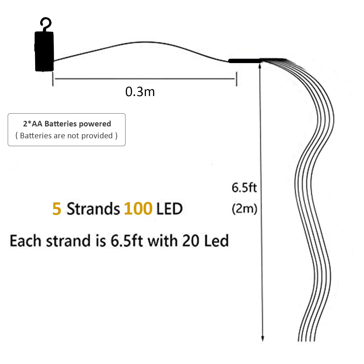 Guirnalda de luces Led navideñas para decoración de hogar, adornos de jardín, 5 lámparas de cascada, 100Led, 2 metros