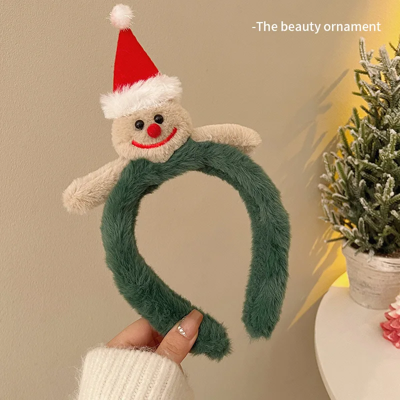 Christmas Headband Female Cute Plush Elk Hair Hoop Headtop Deer Antlers Head Hoop Gingerbread Man Face Wash Hair Hairpin