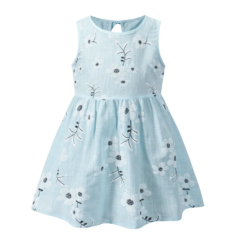 2023 Spring Summer New Baby Girls Vest Dress Kids Sleeveless Korean Print Dress Sweet Girl Cotton Linen Princess Dress 6M-6Y