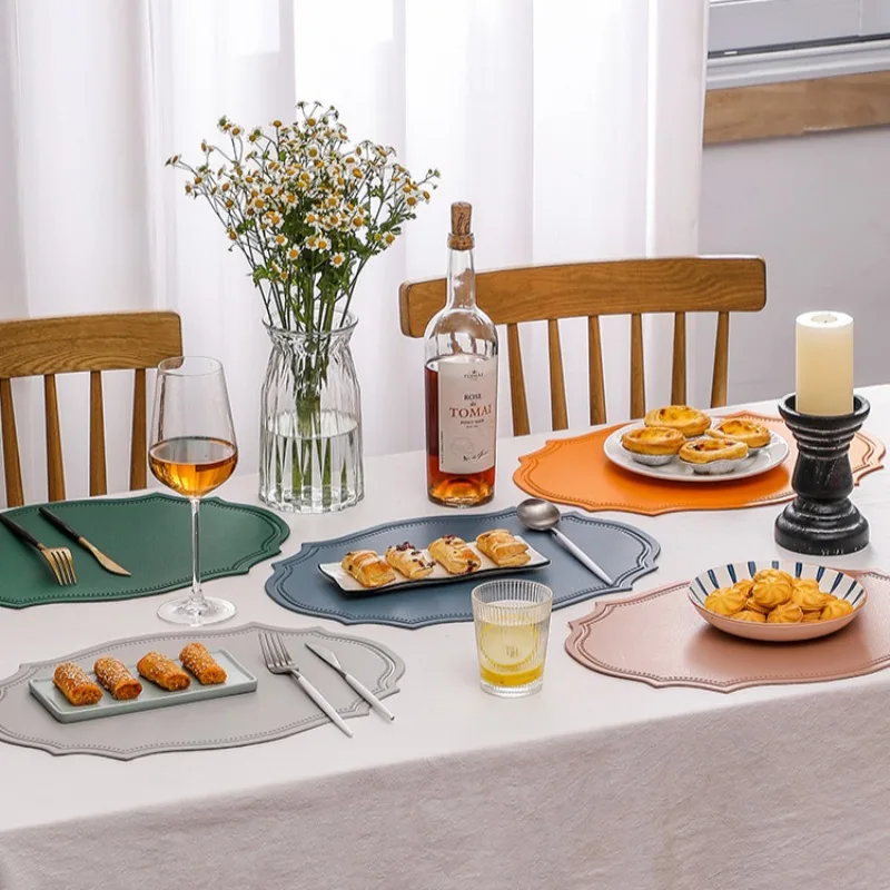 

Vintage Irregular Placemat Heat Proof Mats Home Table Decoration Pot Holders Kitchen Waterproof Oil Proof Hot Fake Leather Pads