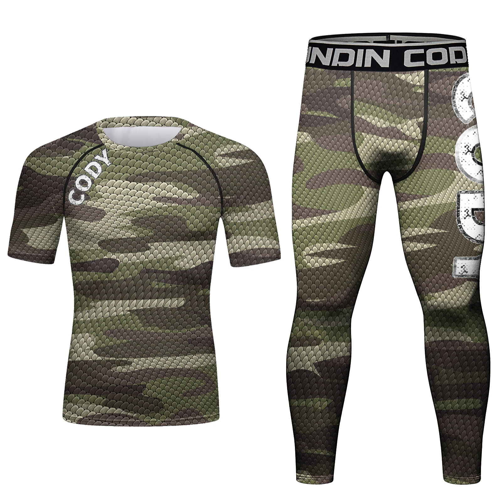 Cody Lundin Spandex Camouflage Shirt Set Grappling Tights Bjj Leggings High Quality MMA Rashguard Compression Sports Male Set