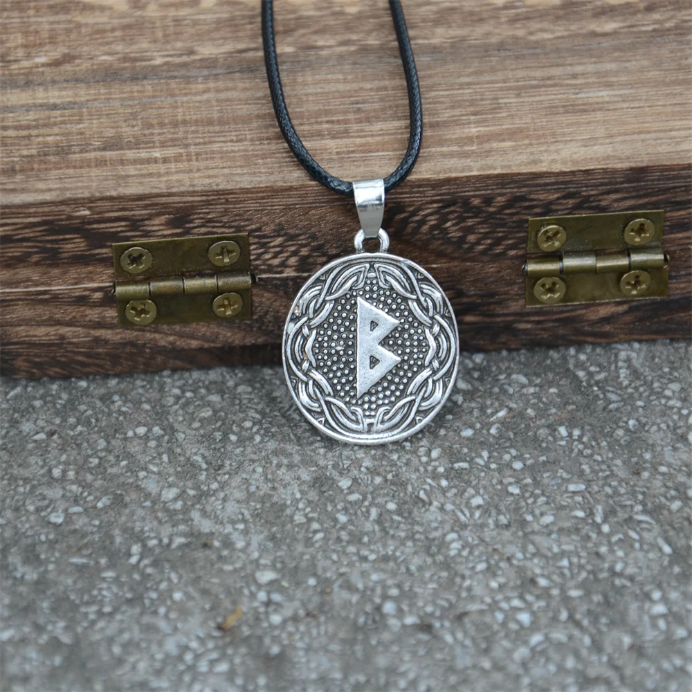 Nordic Elder Futhark Rune Berkana Birth Earth Mother Pendant Viking Raven Amulet Talisman Necklace