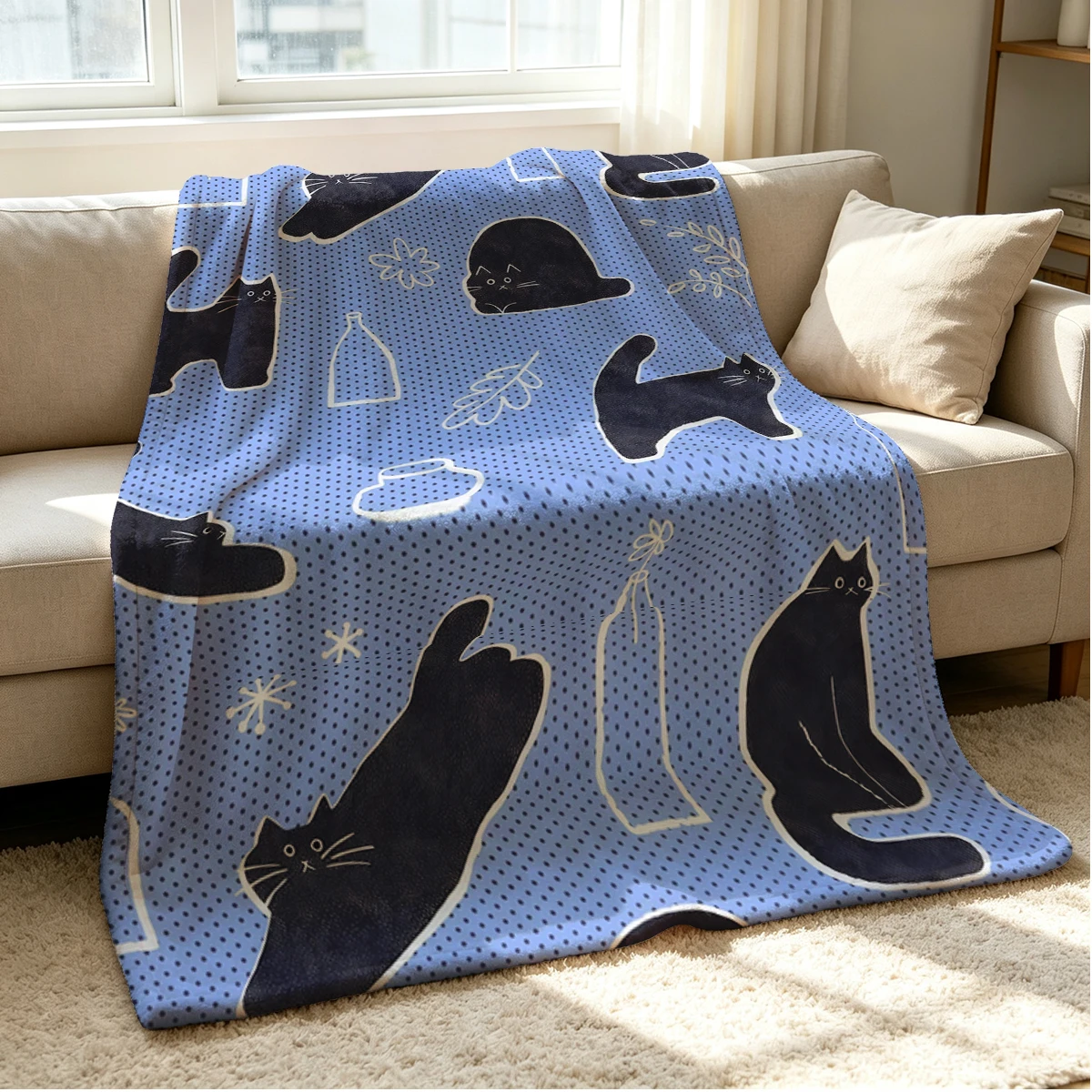 Cat Garden Flannel Blanket Warm Soft Halloween Christmas Couch Warm Cozy Decorative Decor Gift for All Season