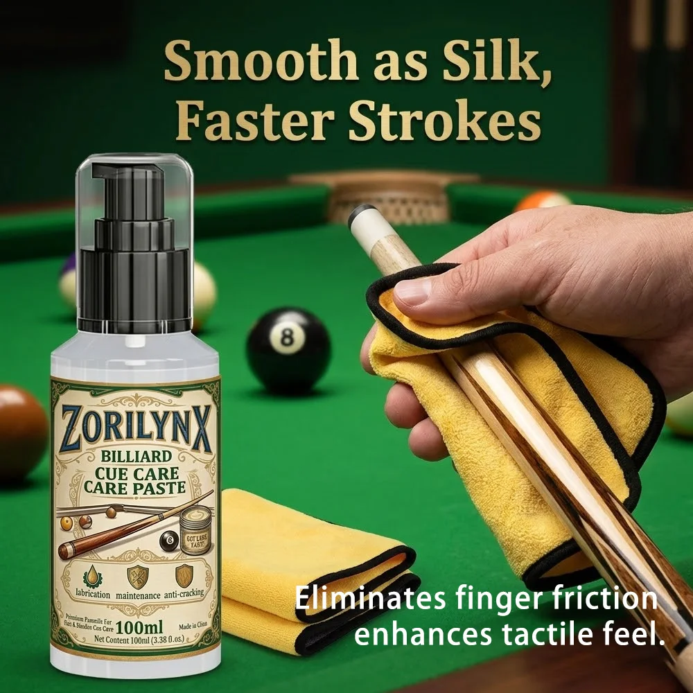 100ml Billiard Cue Care Oil Kit Smooth Lubrication Anti-Cracking Polish with Cleaning Cloth for Snooker Pool Cues ZORILYNX