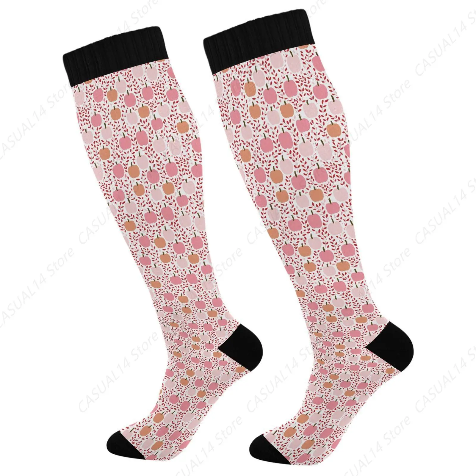 

Pink Pumpkins Autumn Leave Compression Socks Knee High Socks Women and Men 15-20mmHg Best for Athletic Nurses