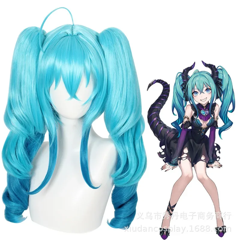 V Familie Comic Miku Cosplay Pruik Zoete Devi Blauw Lange Hittebestendige Synthetische Haar Clip Paardenstaarten Pruiken Kostuums