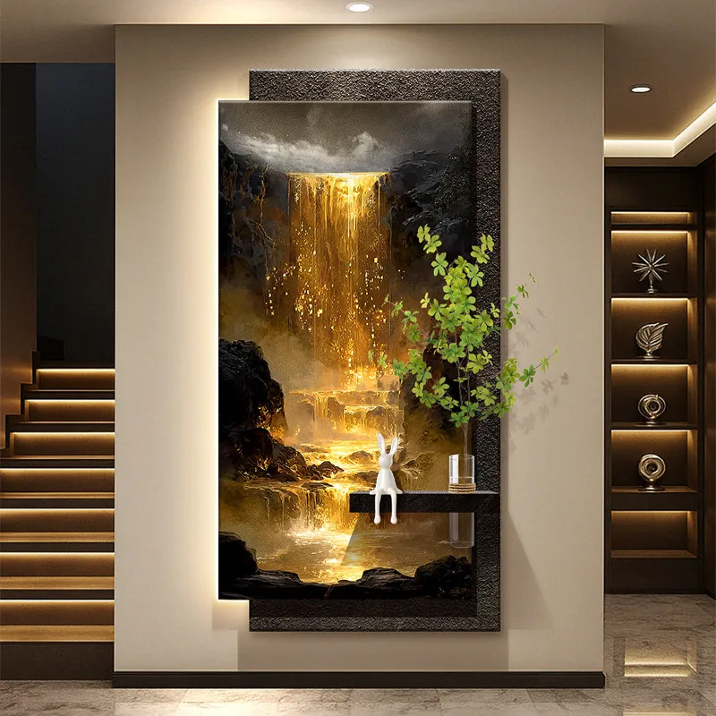 Light luxury entrance decoration painting corridor hydroponic green plants entrance door sandstone mural lamp