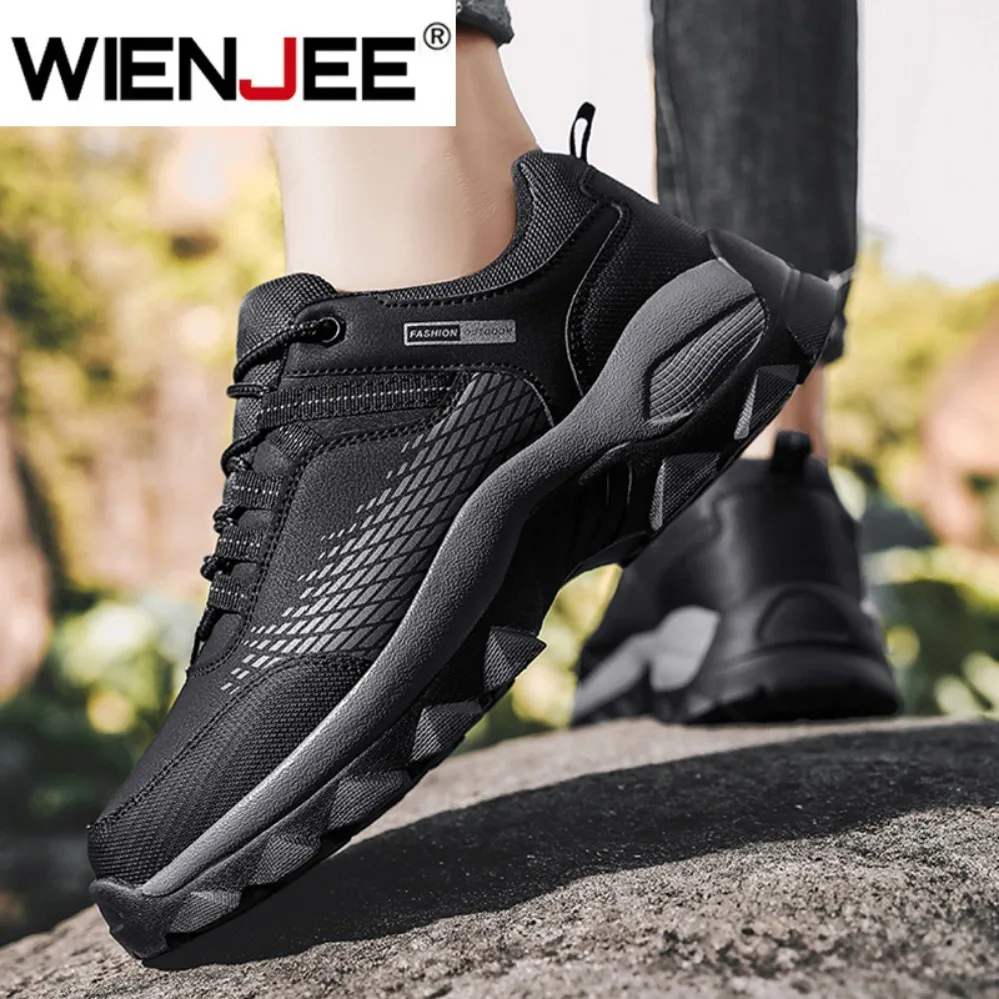 

Men's Anti-Skid Hiking Shoes Breathable Lace Up Trekking Male Wear-resistant Outdoor Climbing Sneakers