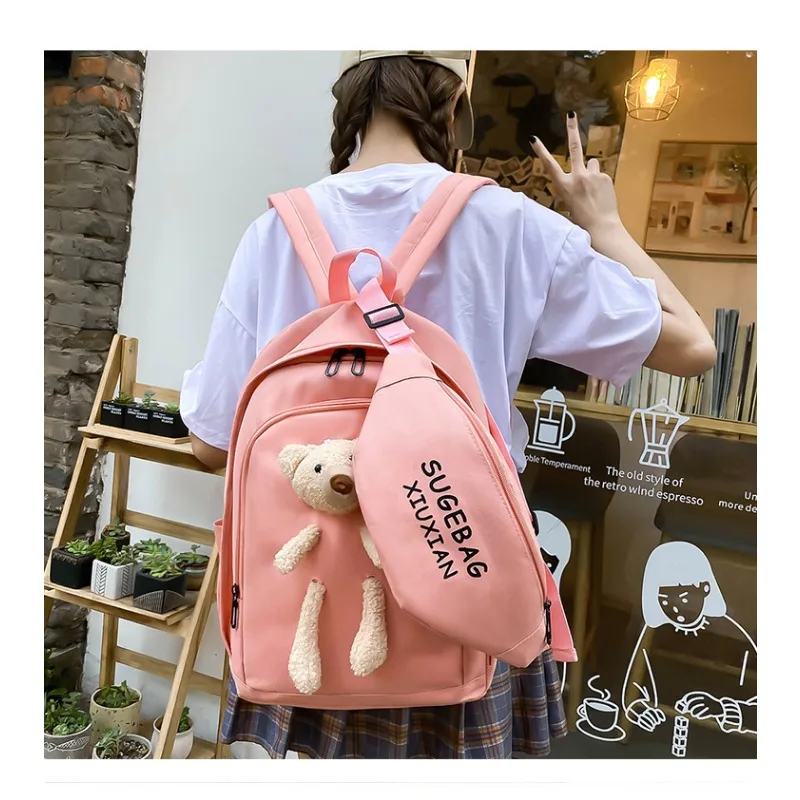 Bear Schoolbag Sets para Meninas, Bolsas, Pacotes de Cintura, Respirável, Impermeável, Grande Capacidade, Viagem de Lazer, Bolsa de Ombro, Mochilas Kawaii