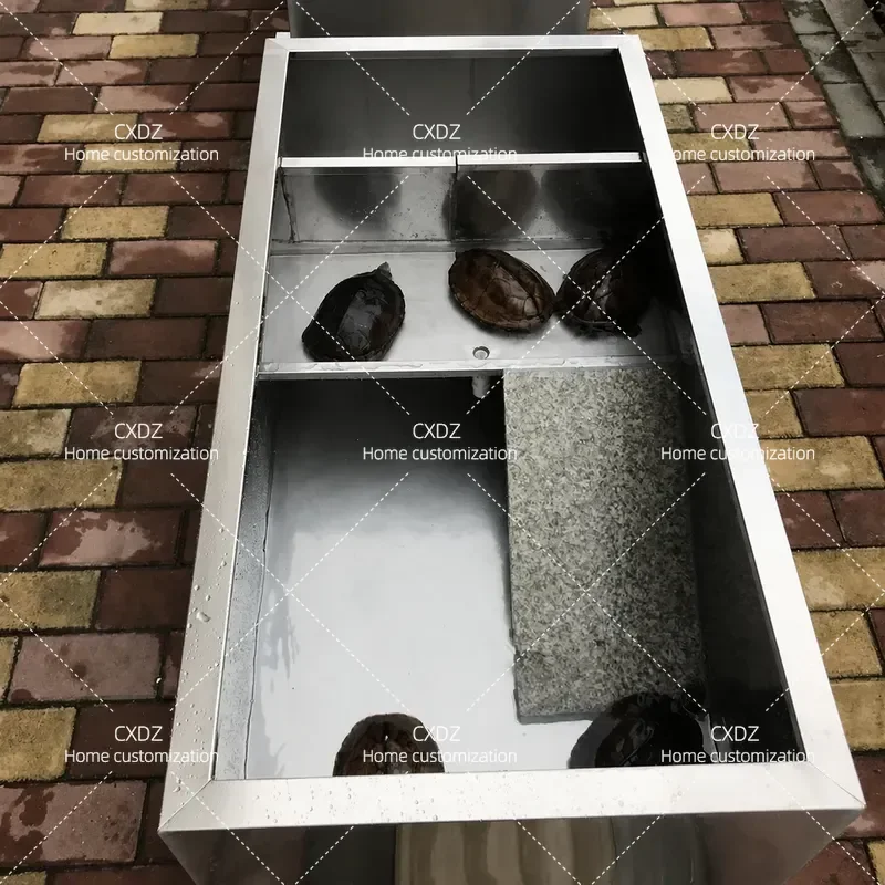 304 Stainless Steel Turtle Tank with Basking Platform Metal Water Pool for Breeding Money Turtles Aquarium Habitat Box