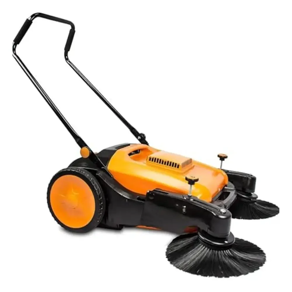 Hand Push Industrial Floor Sweeper Triple Brooms 38" Outdoor Indoor 38,000 Sq Ft/Hour 12 Gal Adjustable Handle Versatile Use