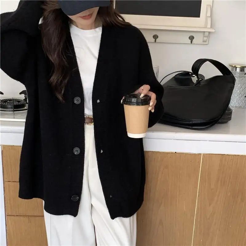 2024 Autumn Women Sweater Knitting Basic Fashion Cardigan Long Sleeve Korea Shirt Loose Casual Show Thin Solid Coat