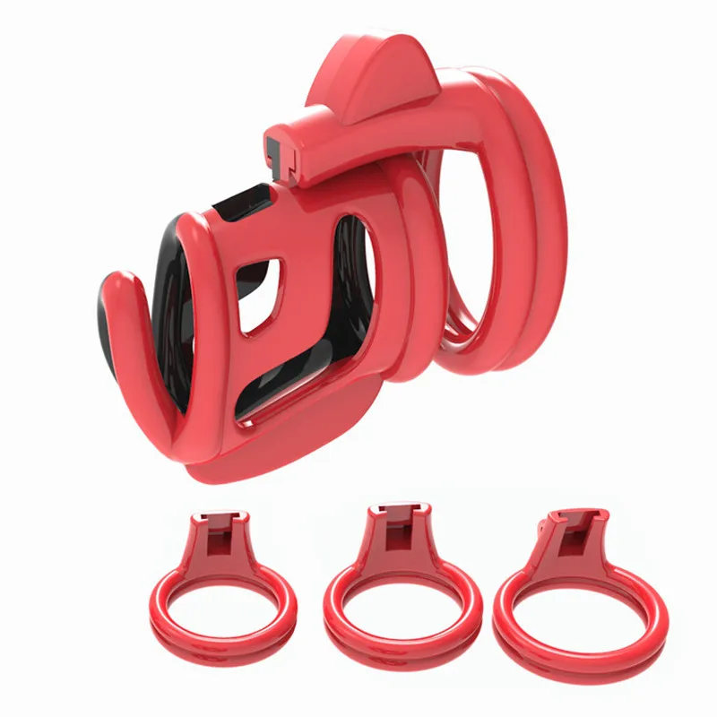 Pink Cock Lock Contrast Color Vent Hole Male Chastity Device Cock Cage Penis Ring Sex Toys with 4 Penis Ring Adult Game for Men