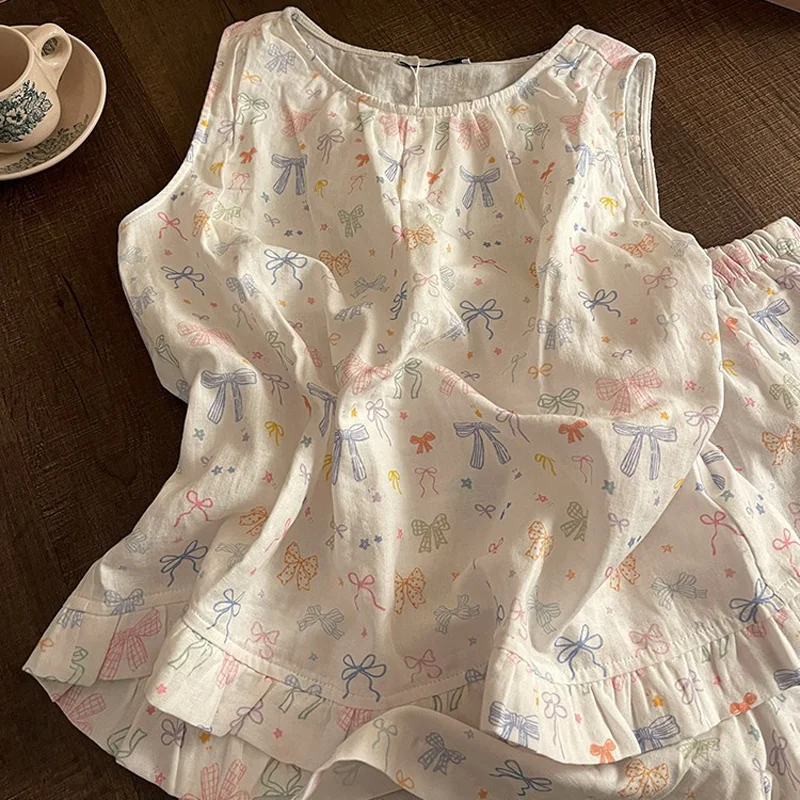 New Arrival Women's Summer Clothing: Sweet Colorful Bow Print Tank Top Pajamas - Fresh and Lightweight Summer Loungewear Set