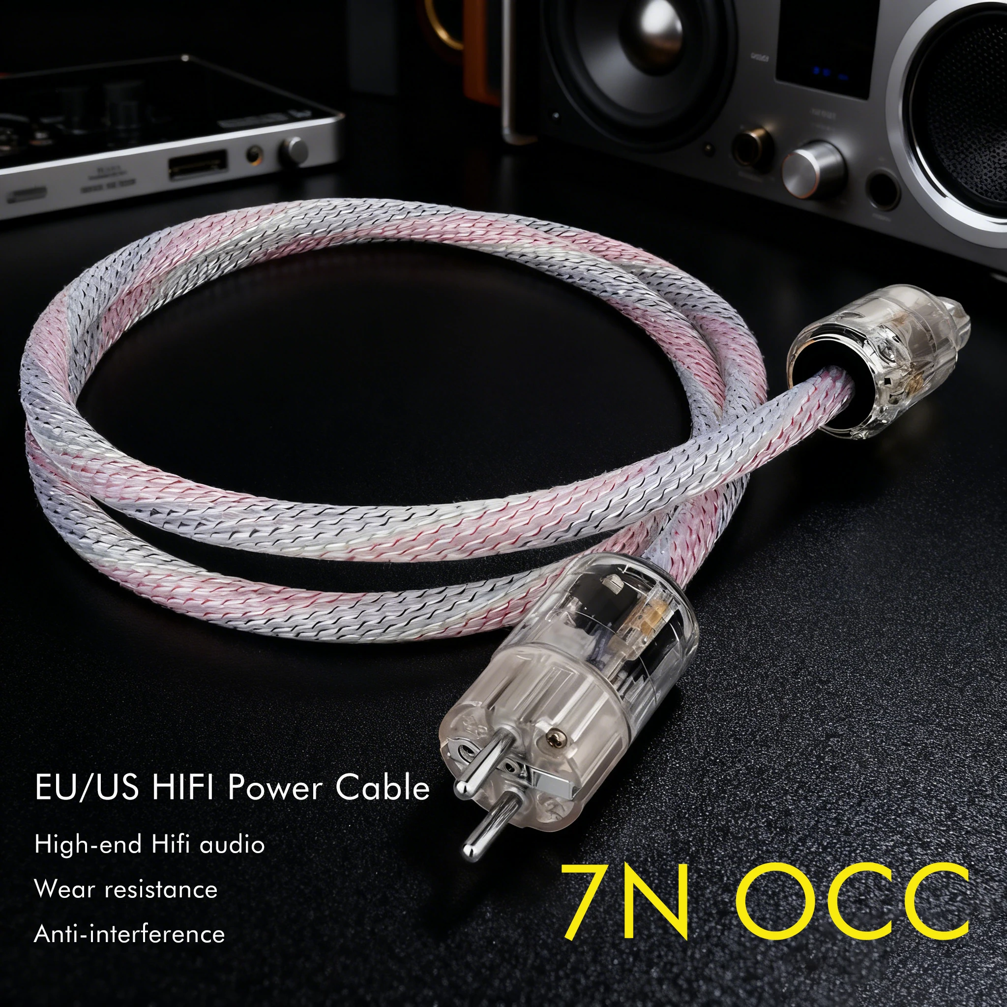 7N Silver-Plate Power Cable HIFI EU/US  Power Cord With  Amplifier CD Decoder Power Wire P-029e/C-029 Plug
