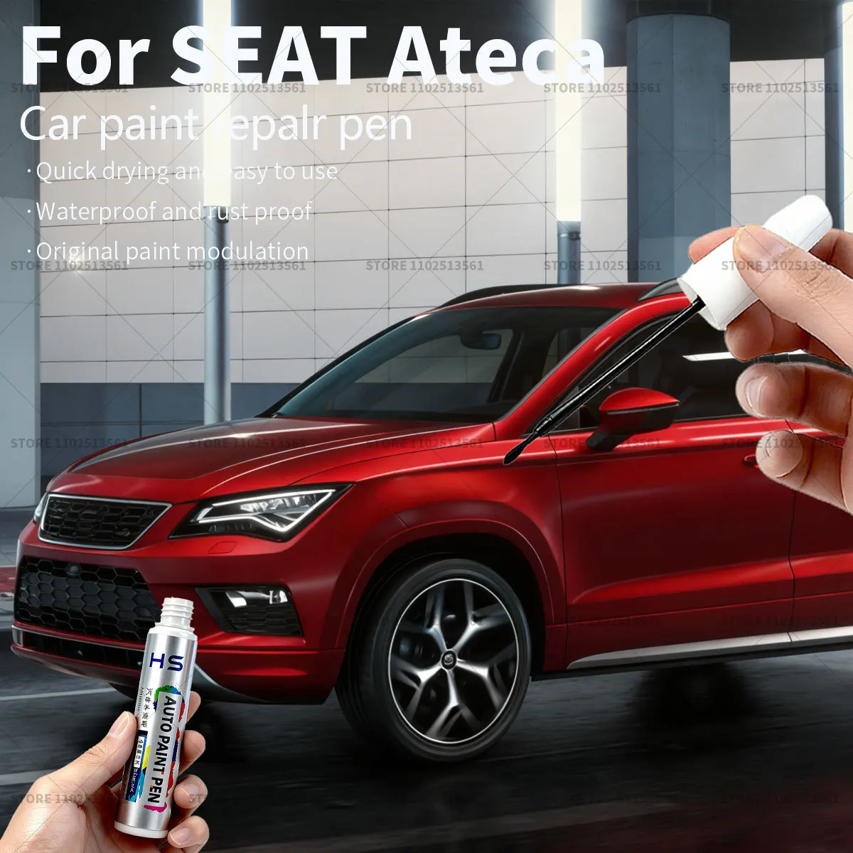 For SEAT Ateca Car Paint Repair Pen Paint Scratch Repair Accessories Bila White Energy Blue Magic Black Nevada White Velvet Red