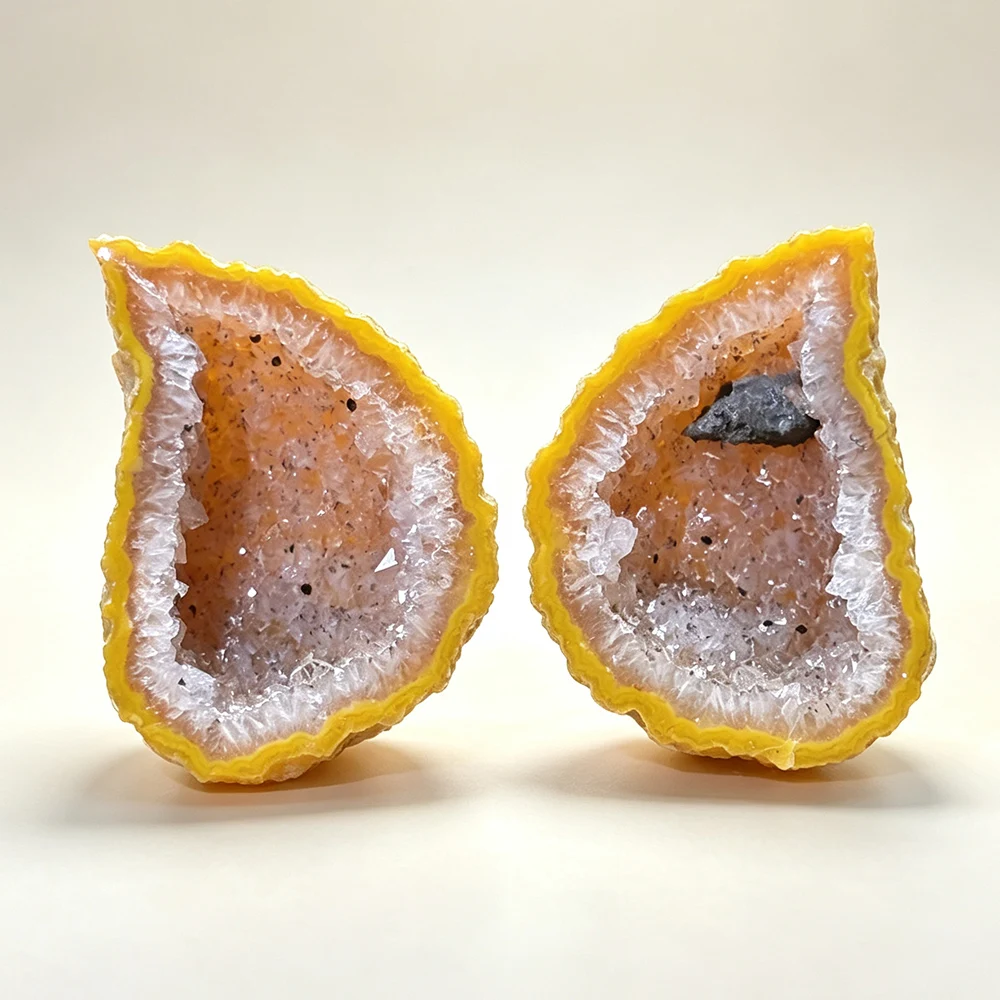 Mini Zhanguo Red Banded Agate Geode Pair Natural Druzy Crystal Cave Energy Stone Home Decor Meditation Crystal Gift