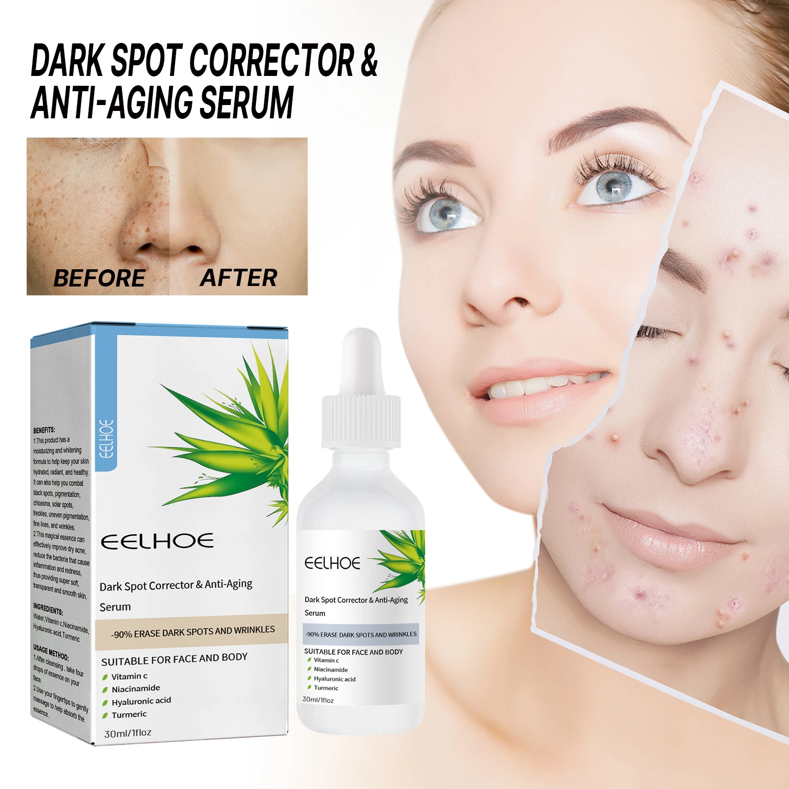 black spot repair essence desalinates spots, melanin, wrinkles, moisturizes, tightens, tender and brightens skin care essence