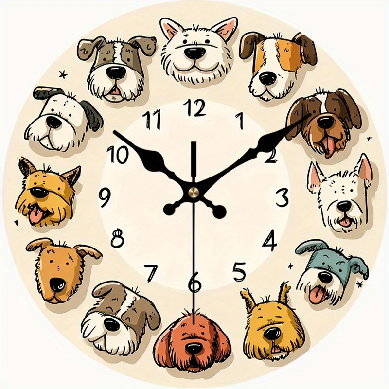 2D Flat. 1pc Wall Clock Cute Dog Pattern Decorative Clock Must-Have for Cozy Home Silent Round Clock