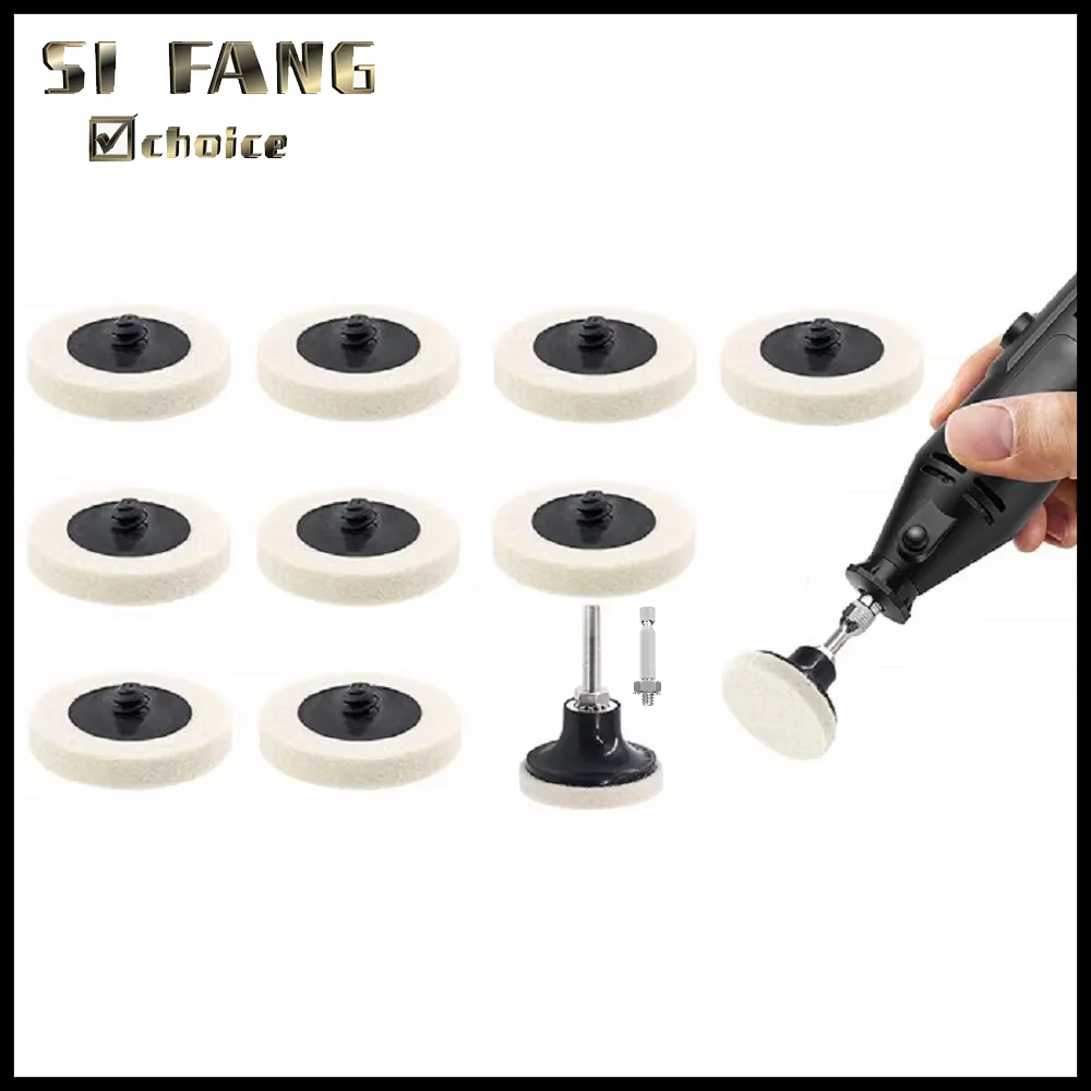 10Pcs Wool Felt Glass Polishing Pads R-Type 2' Compressed Wool Fabric Quick Change Disc Roll Lock Surface Polishing Buffing Pads