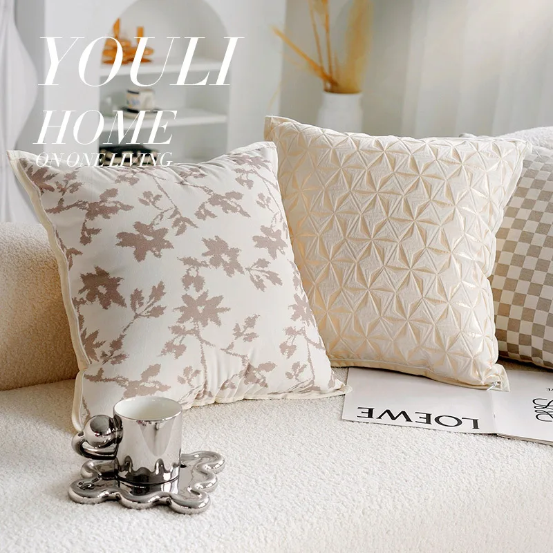 45x45CM Light Luxury Throw Pillow Cover Modern Simple Cream Stamping Waist Cushion Cover Decor Home Decorative Pillowcase