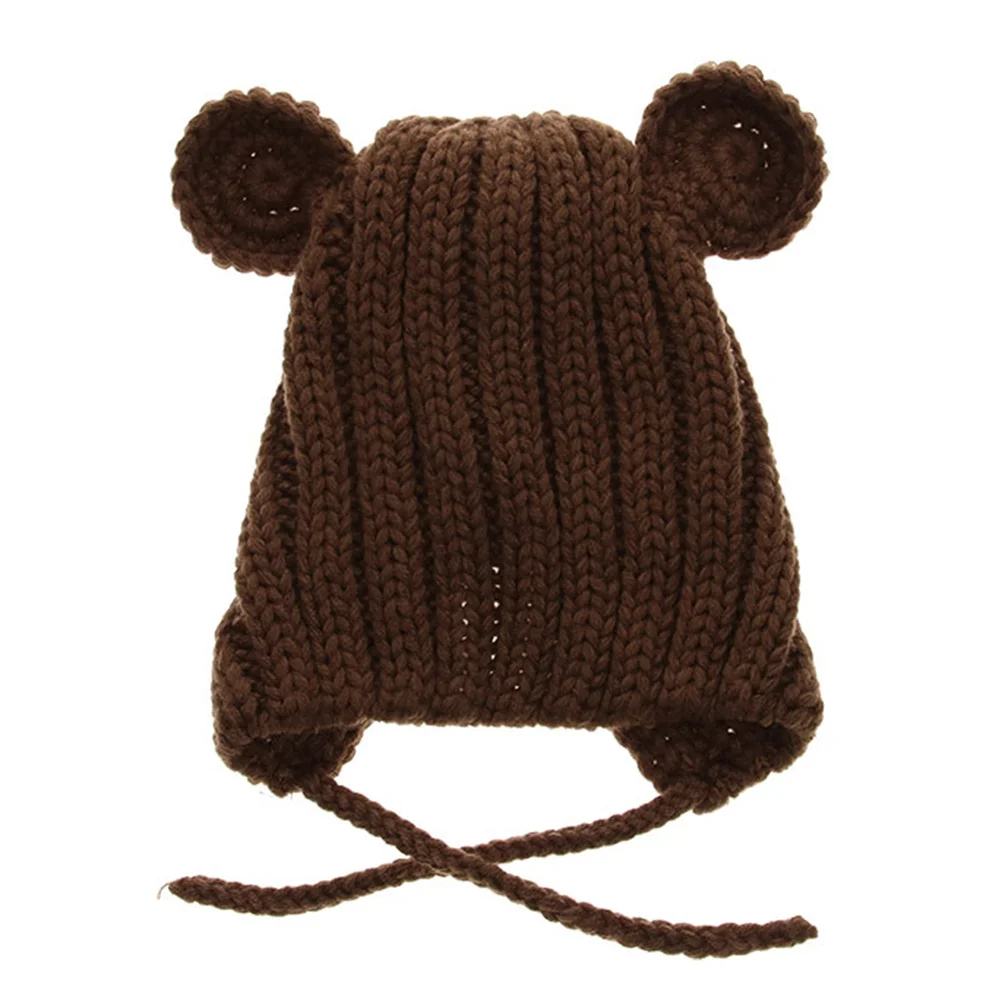 

Ears Knitted Wool Hat For Kids Warm Stretchy Crochet Earmuffs Cap Coffee Kids Wool Cap Color