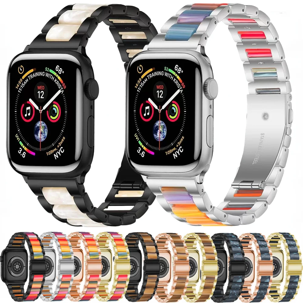 

Resin Strap For Apple Watch Band 45mm 41mm 44mm 40mm 42mm 38mm 49mm Metal Bracelet Wristband iWatch Series Ultra 9 8 7 6 5 3 SE