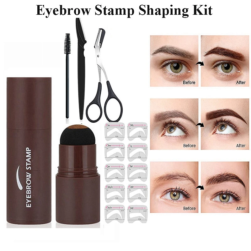 Professional One Step Eyebrow Stamp Stencil Shaping Kit Brow Trimmer Natural Hairline Enhancer Contour Powder Makeup Cosmetics