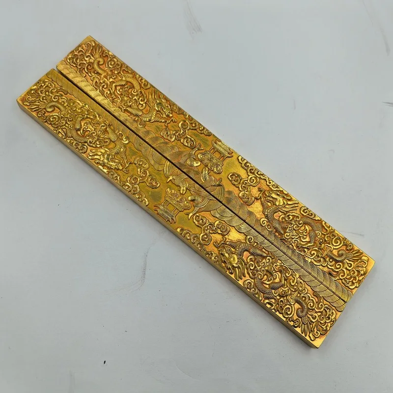 paperweight, one of four treasures of the study room, three-dimensional dragon and phoenix gold-plated bronze calligr