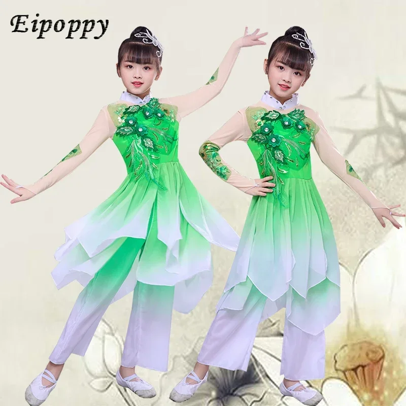 Costume da ballo classico per bambini Yangko Dance Female Jasmine Fan Dancing Dress