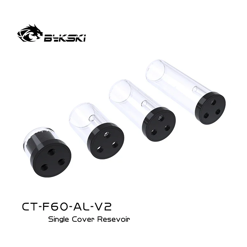 Bykski CT-F60-AL-V2 60MM/100MM/150MM/200MM 3 Holes Single Cover Transparent Cylinder Reservoir,Water Tank Compatible Multi Pump