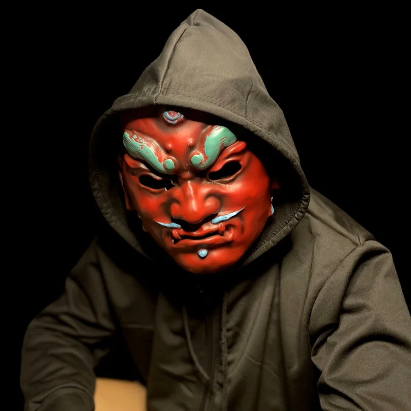 Maschera in Resina Antica Prajna Oni per Uomo, Costume da Demone Horror, Accessorio per Cosplay, Maschera per Feste e Spettacoli