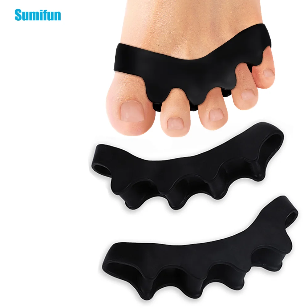 

2Pcs/pair Sumifun Black Silicone Five Hole Toe Separator Correction Toes Foot Medical Health Care Tool Protecting Toes Safety