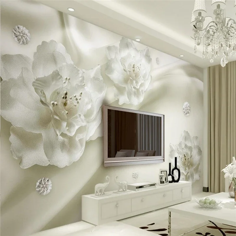 

Custom wallpaper 3d beautiful light gray silk flowers mural large high-end rich jewelry jewellery flowers background decoration