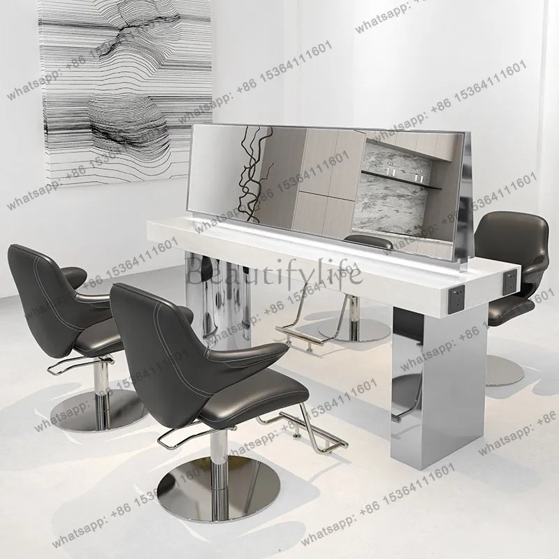 Chaodian hair mirror table Special barber shop perm and dyeing table Integrated stainless steel mirror table