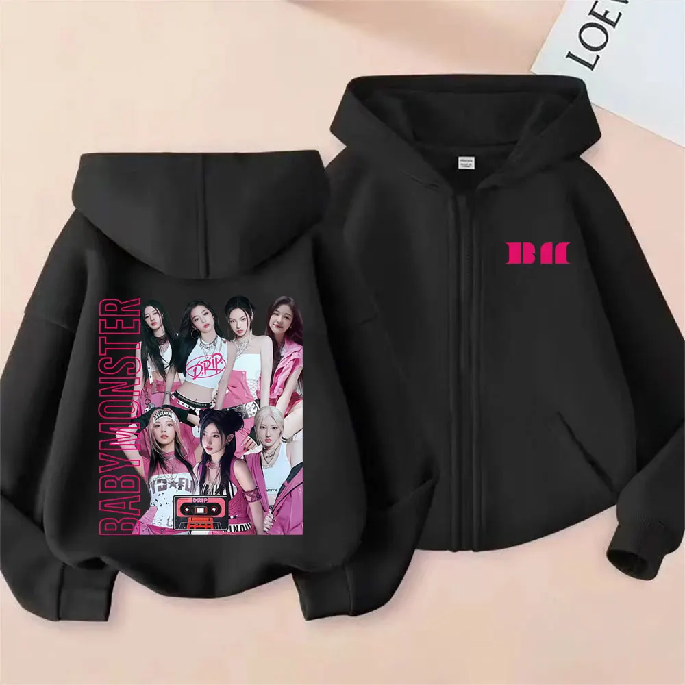 

Babymonster Zipper Hoodie Hello Monsters World Tour Zip Up Jacket Men's Women Korean Fashion Fleece Oversized Zip Up Sweatshirt