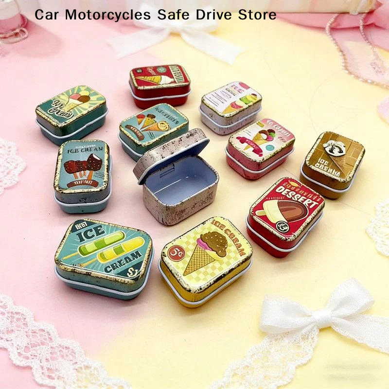 1PCS Flip Cover Tin Box Mini Rectangular Iron Box Decorative Box Portable Small Storage Cans Candy Pills Paper Clip Cute Style