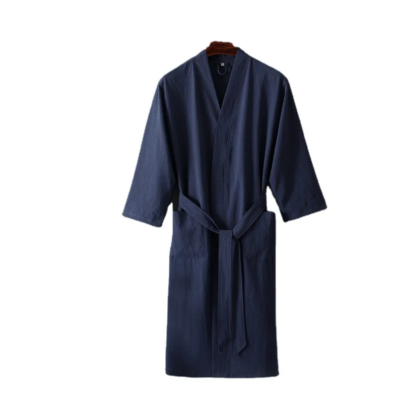 Couples Kimono Bathrobe Sleepwear Solid Sauna Clothing Men And Women Sweatshirt Robe Cotton Linen Quick-drying Hotel Spa Robe