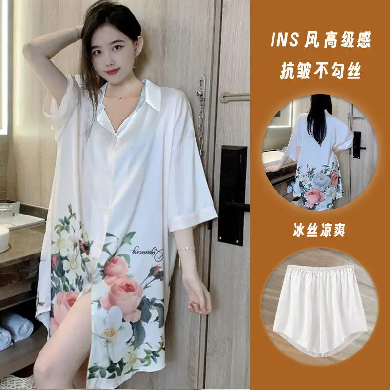 Summer Newwomen Simple Light Luxury Fashion Elegant French Pajamas Skin Friendly Comfort Shorts Shirt Nightgown Set Home Clothes