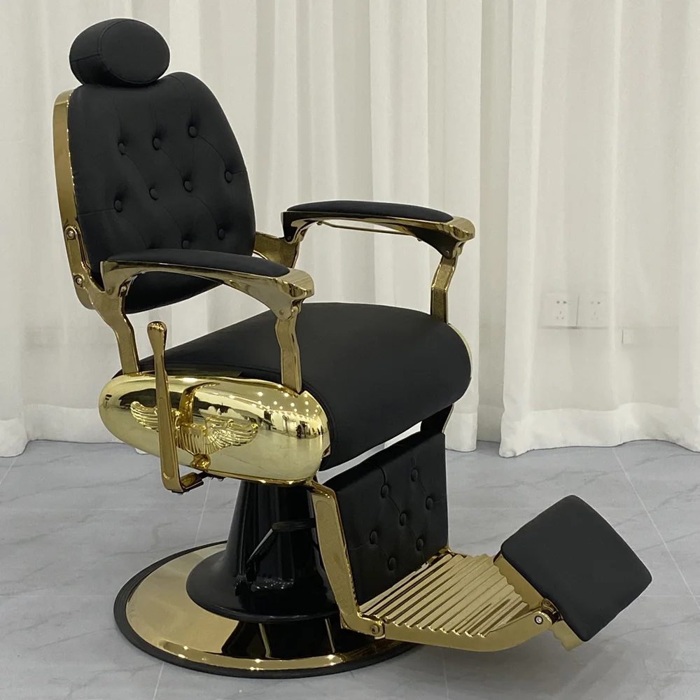 Yapin Wholesale Antique Reclining Black and Gold Hydraulic Oil Pump Hair Salon Barber Chair for Sale