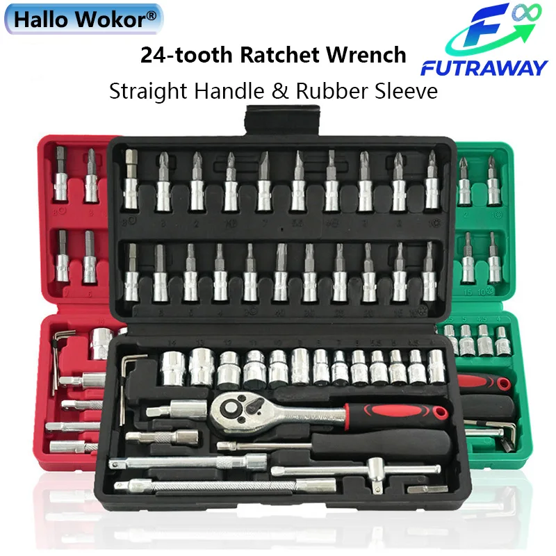 46pcs Socket Wrench Set Professional Mechanical Workshop Tools Kit Motorcycle Ratchet Spanner Multi-functional Car Repair Tool