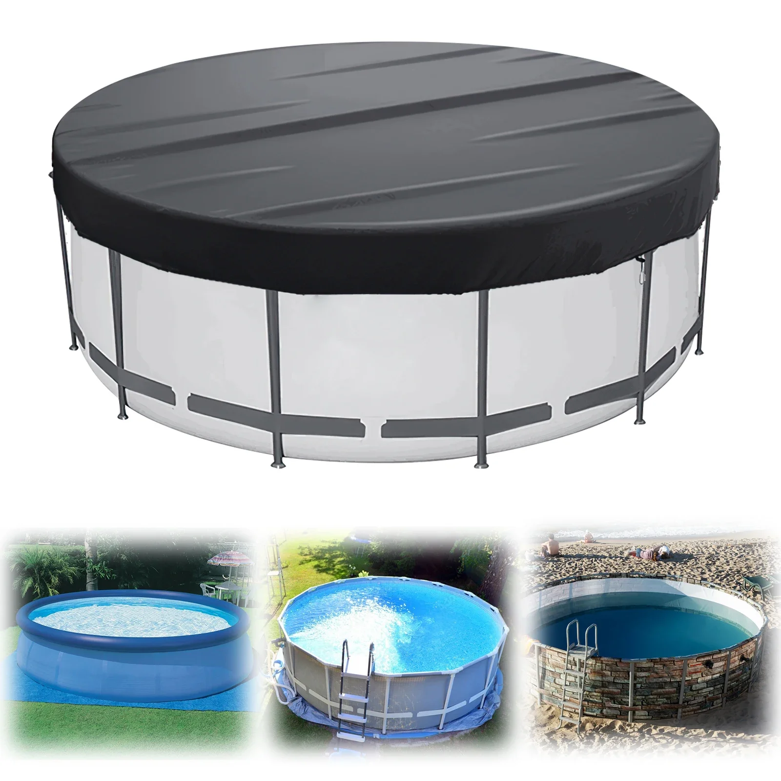 

Goture Round Pool Cover Heavy Duty Strong Tear Resistant Solar Above Ground Pool Cover Fade Resistant Swimming Pool Cover