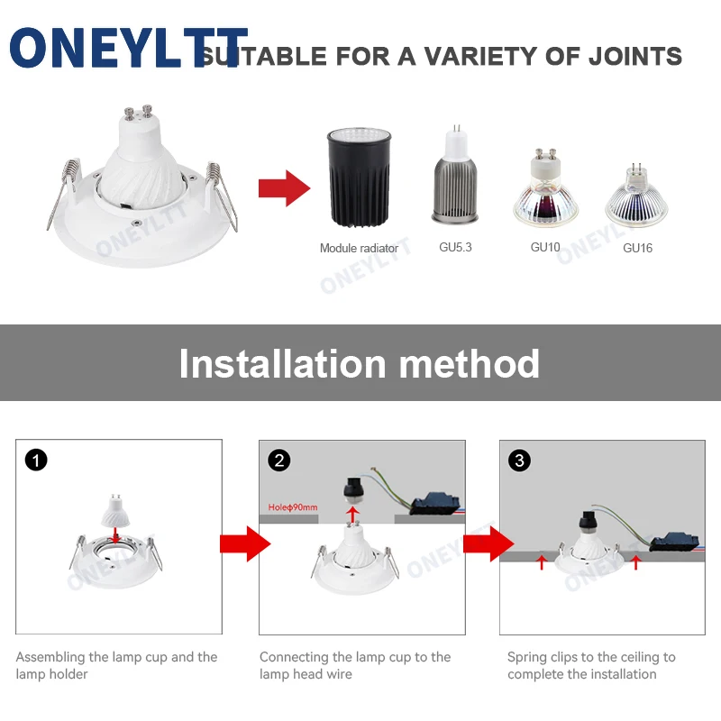 Recesso LED teto Spot Light, Downlight Redondo, Fitting Fixture, Preto e Branco, Dia 50mm, GU10, MR16