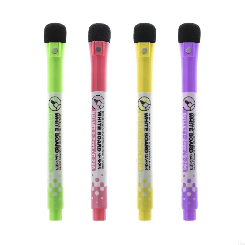 4Pcs Whiteboard Markers Assorted Color With Eraser 1.0-2.0MM Line Wide