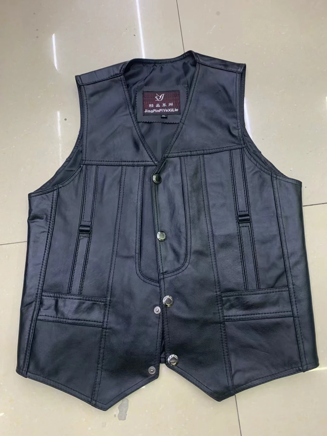 

Genuine Leather Vest for Men Multiple kets Middle-Aged And ly eepskin Autumn And Winter Goat Skin Vest Dad's Leathe...