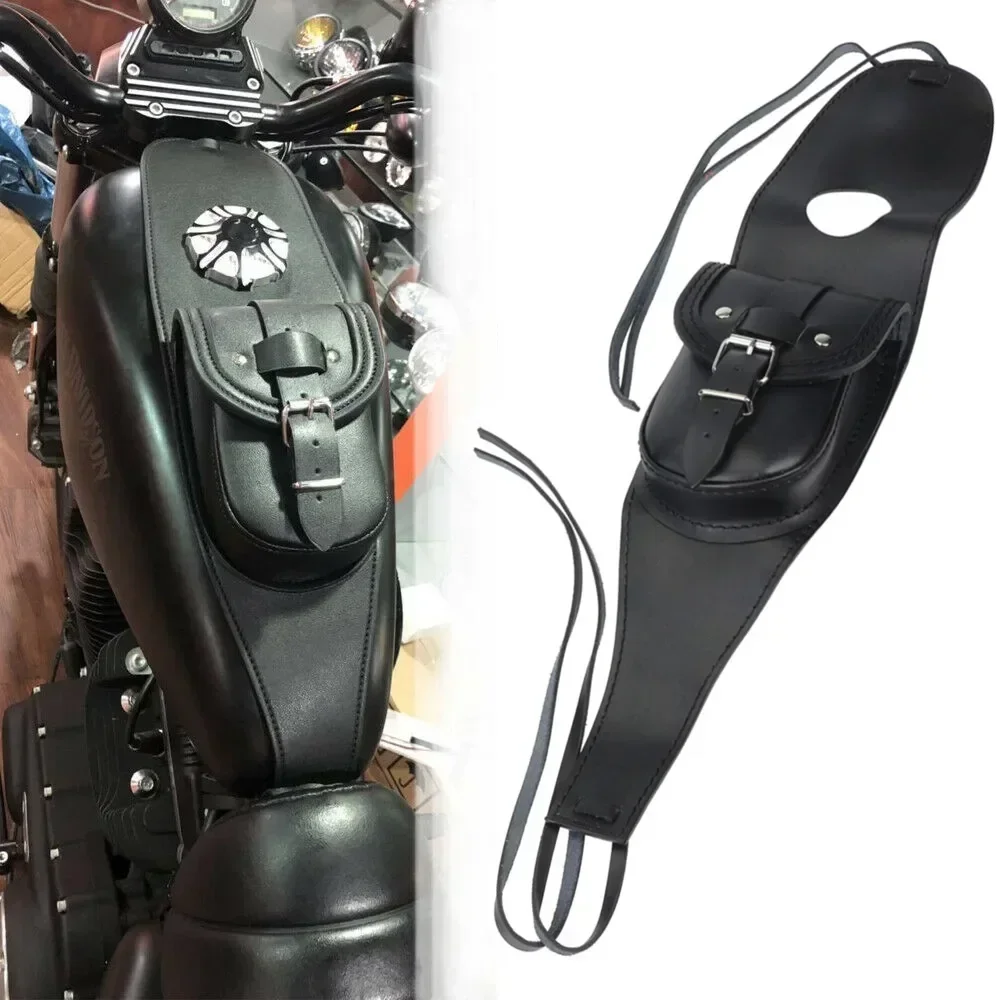 Motorcycle Black PU Leather Fuel Tank Chap Cover Panel Bag Bib For Harley Sportster XL 883 1200 48 72 Dyna with 4.5Gal fuel tank